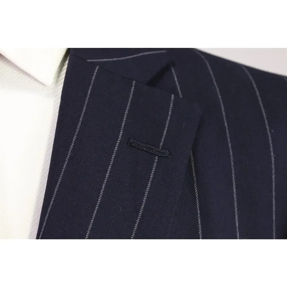 Leonard Logsdail Savile Row Bespoke Navy Blue Chalkstripe 2-Btn Wool Suit 42R